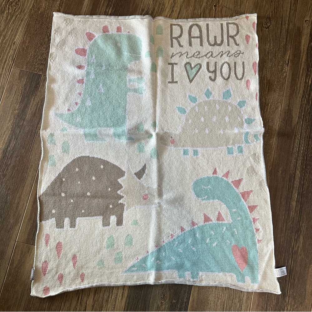 Demdaco dinosaur baby blanket throw "Rawr means I love you"